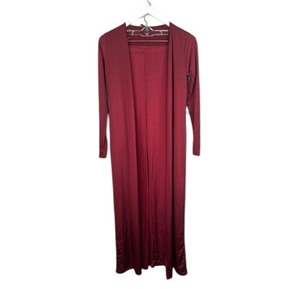 GoodTime USA Burgundy Satin Robe Pant Set Small